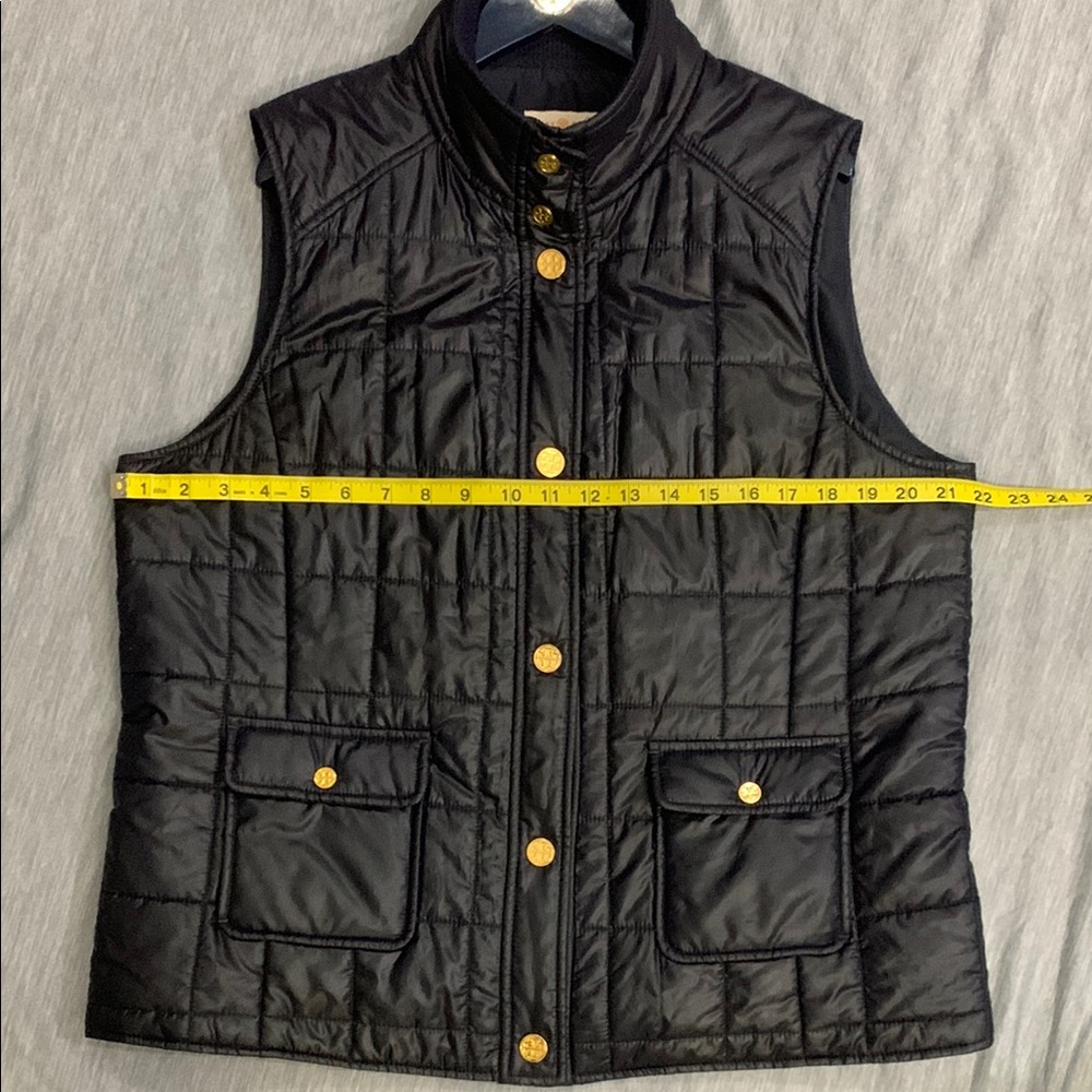 Tory Burch Dark Blue Quilted Vest with Gold Accents - Picture 9 of 10